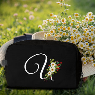 Classic monogram initial red flower mother gift dopp kit