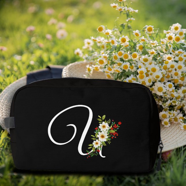 Classic monogram  initial red flower mother gift dopp kit (Creator Uploaded)