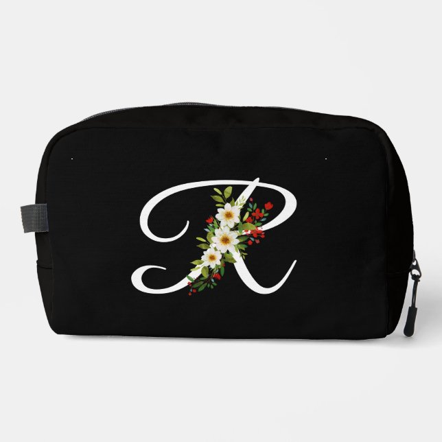 Classic monogram  initial red flower mother gift dopp kit (Front)