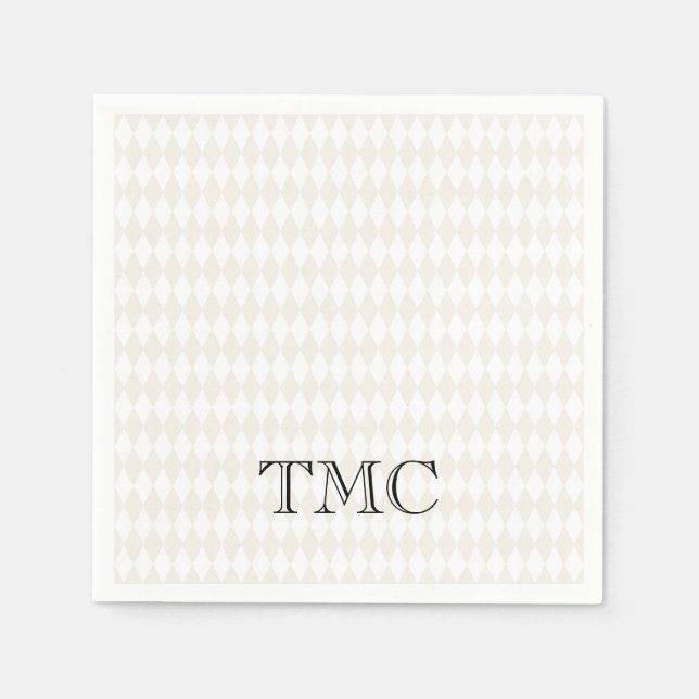 Classic Monogram INITIALS Black White Beige Chic Napkin (Front)