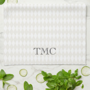 Classic Monogram Initials Black White Beige Design Tea Towel