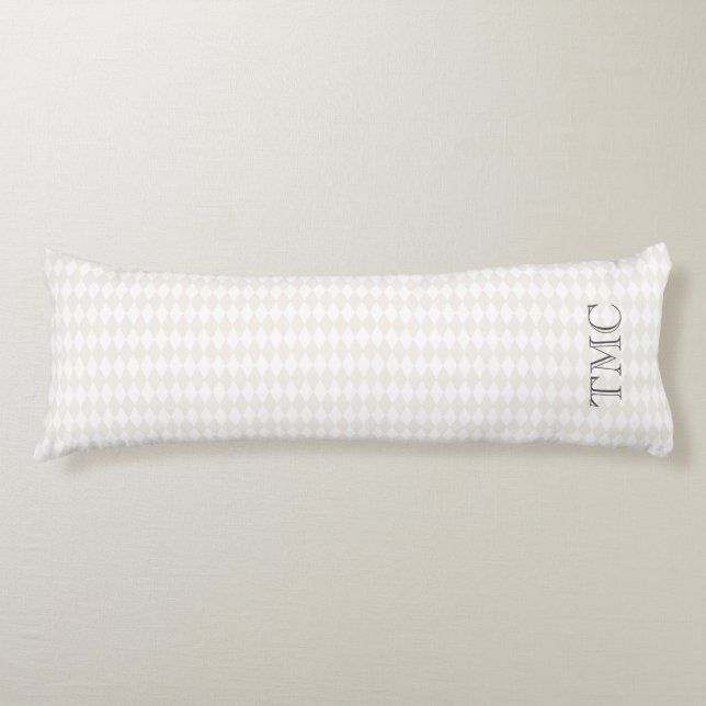 Classic Monogram INITIALS Harlequin Diamonds Beige Body Cushion (Front)