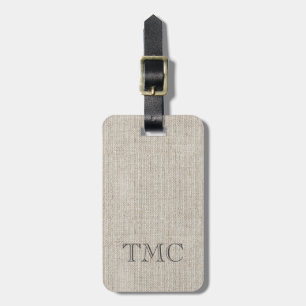 Classic Monogram Initials Linen Fabric Travel Luggage Tag