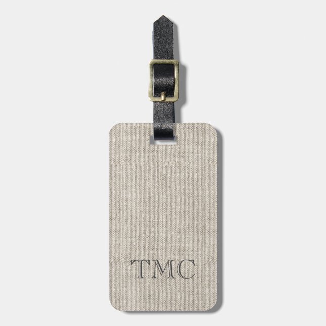 Classic Monogram Initials Linen Fabric Travel Luggage Tag (Front Vertical)