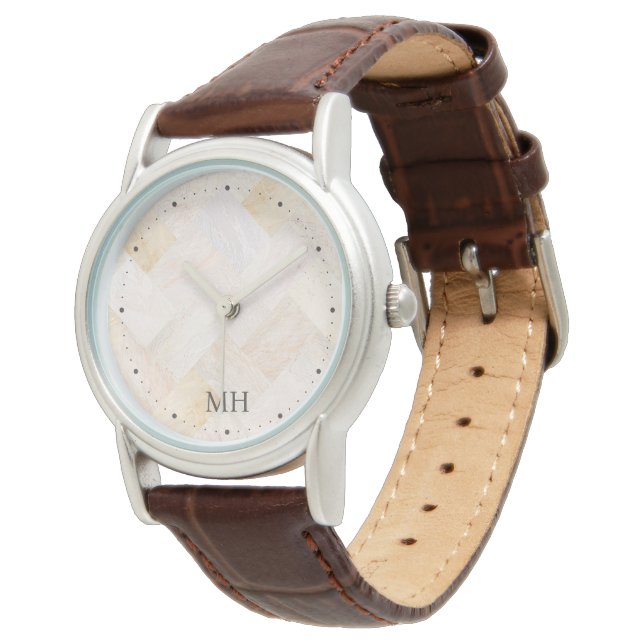 Classic Monogram Initials Modern Elegant Sand  Watch (Angled)
