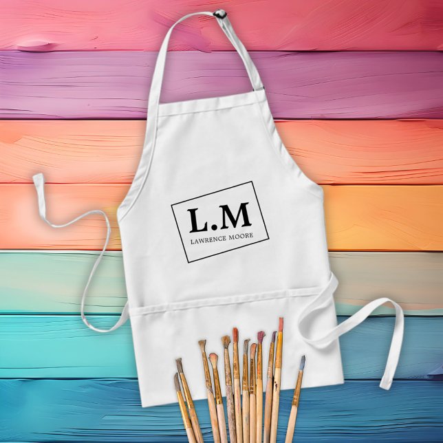 Classic Monogram Initials Name White Standard Apron (Elegant Monogram Initials Classic Typo Name Adult Apron)
