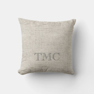 Classic Monogram INITIALS Neutral Linen Fabric  Cushion