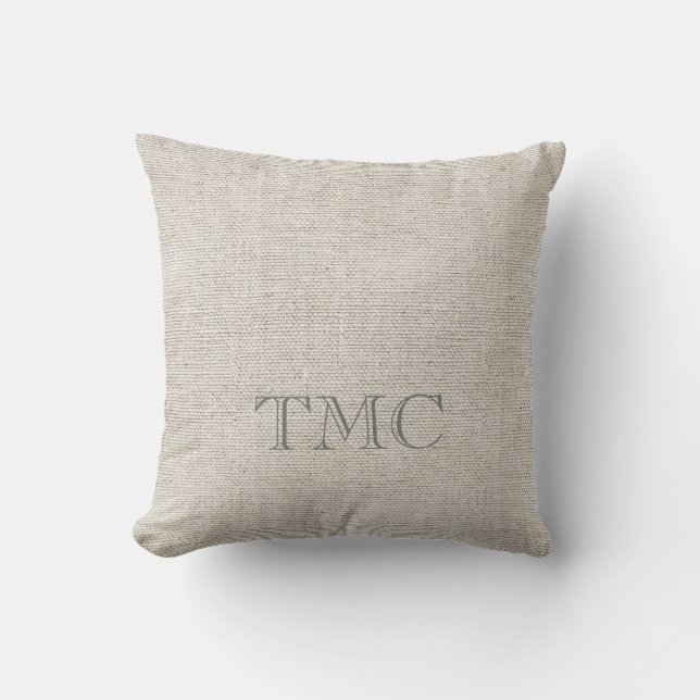 Classic Monogram INITIALS Neutral Linen Fabric  Cushion (Front)