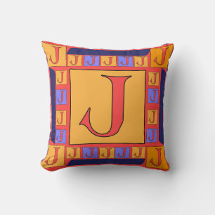CLASSIC MONOGRAM J BLUE BORDER CUSHION