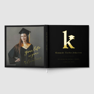 Classic Monogram K And Graduation Cap Grad Party Guest Book
