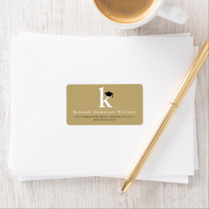 Classic Monogram K & Black Graduation Cap Address Label