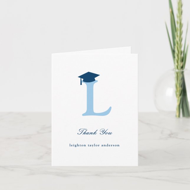 Classic Monogram L Graduation Cap Photo Modern Thank You Card (Front)