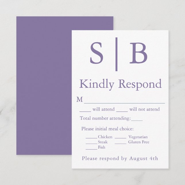 Classic Monogram Lavender Meal Choice RSVP Card (Front/Back)