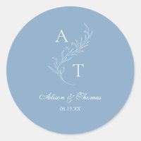 Classic Monogram Leaf Wedding Dusty Blue Envelope