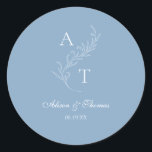 Classic Monogram Leaf Wedding Dusty Blue Envelope Round Sticker<br><div class="desc">Elegant dusty blue leaf monogram wedding classic envelope seal sticker.</div>