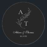 Classic Monogram Leaf Wedding Envelope Seal<br><div class="desc">Elegant black and white leaf monogram wedding classic envelope seal sticker.</div>