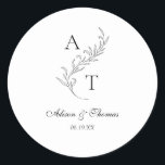 Classic Monogram Leaf Wedding Envelope Seal<br><div class="desc">Elegant black and white leaf monogram wedding classic envelope seal sticker.</div>