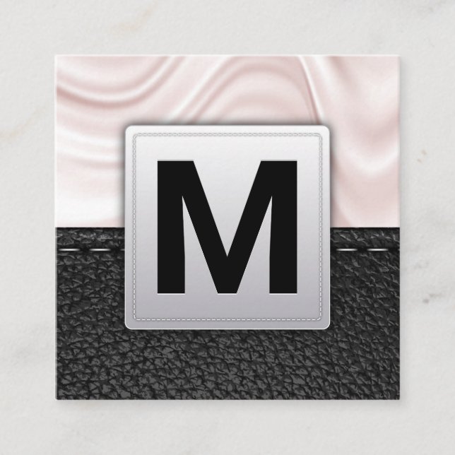 Classic Monogram | Leather Background Square Busin Business Card (Front)