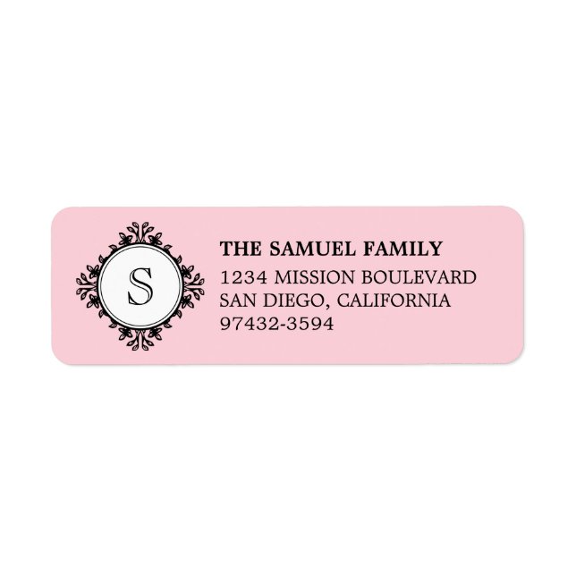 Classic monogram letter custom pink return address label (Front)