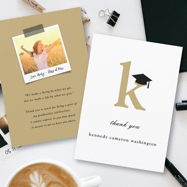 Classic Monogram Letter K Modern Graduation Cap Thank You Card (Creator Uploaded)