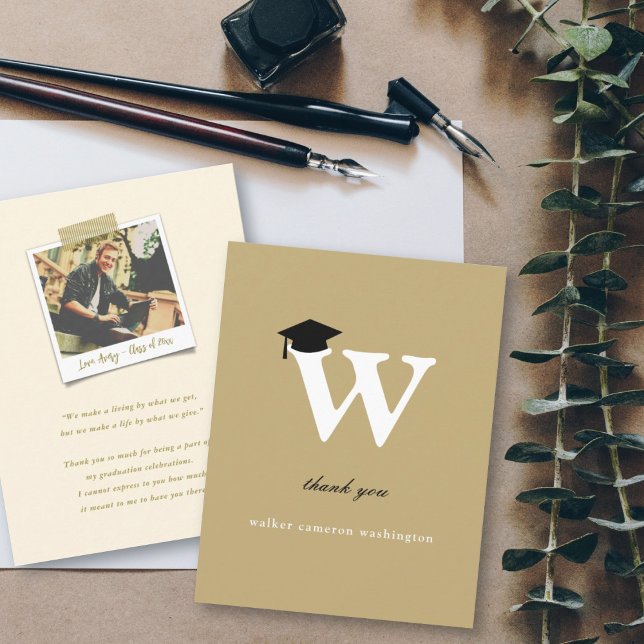 Classic Monogram Letter W Modern Graduation Cap Thank You Card (Creator Uploaded)