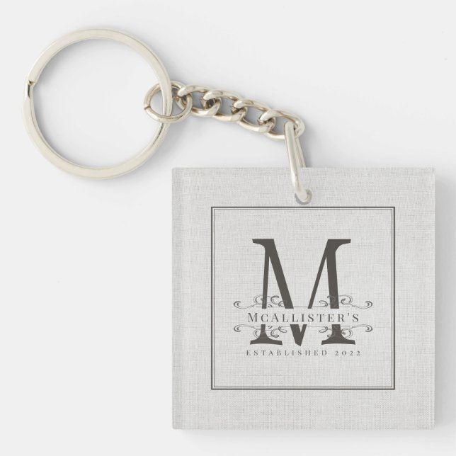 Classic Monogram Linen Family Establish Year Key Ring (Front)