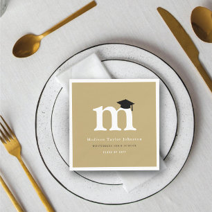 Classic Monogram M And Graduation Cap Grad Party Napkin