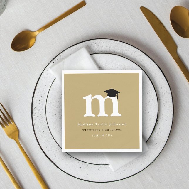 Classic Monogram M And Graduation Cap Grad Party Napkin (Classic Monogram M And Graduation Cap Grad Party Paper Napkin by fatfatin @ zazzle.com/color_therapy)