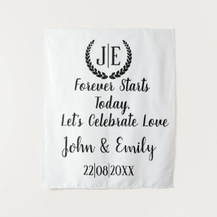 Classic monogram minimal script wedding backdrop tapestry