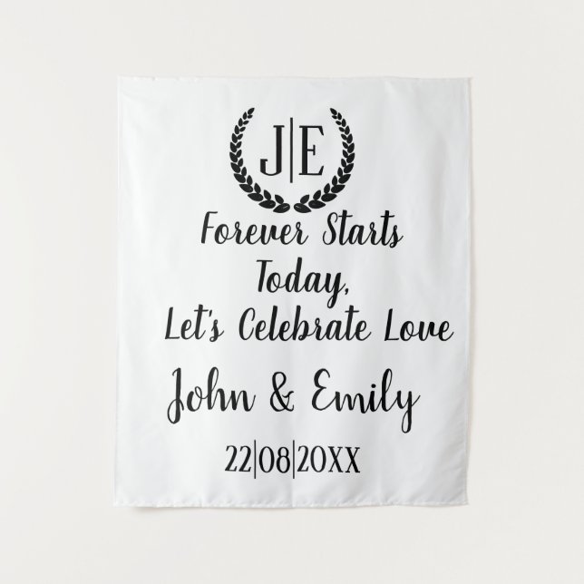 Classic monogram minimal script wedding backdrop tapestry (Front)