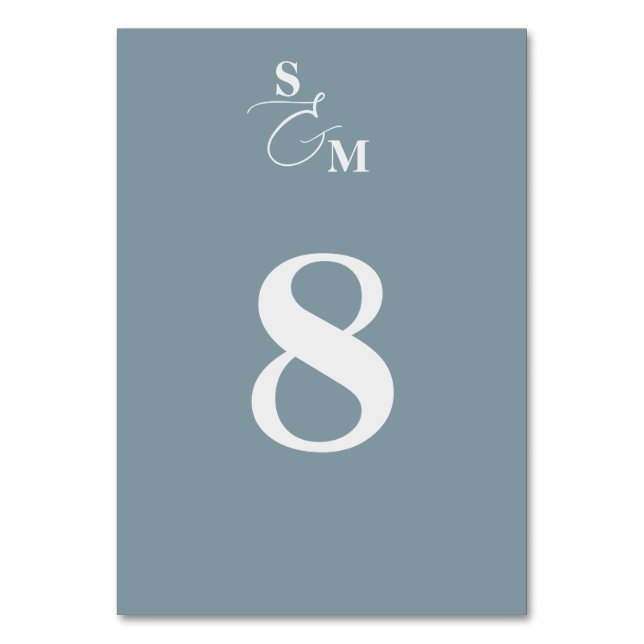 Classic Monogram Modern Ampersand Blue Wedding Table Number (Front)