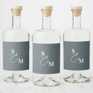 Classic Monogram Modern Ampersand Wedding Liquor Bottle Label