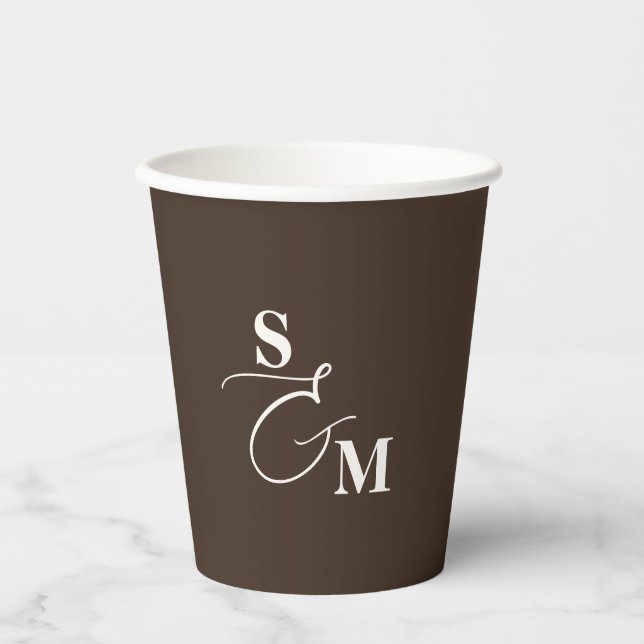 Classic Monogram Modern Ampersand Wedding Paper Cups (Front)