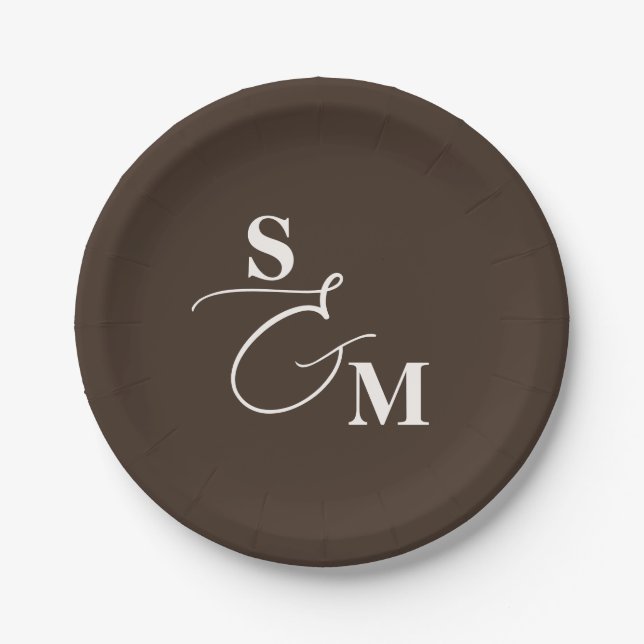 Classic Monogram Modern Ampersand Wedding Paper Plate (Front)
