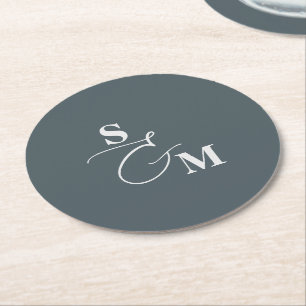 Classic Monogram Modern Script Wedding Round Paper Coaster