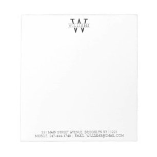 Classic Monogram Name Address Simple Professional Notepad