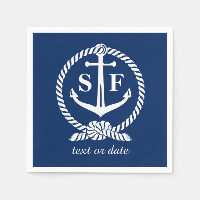 Classic Monogram Nautical Blue Anchor Beach Boat Napkin (Front)