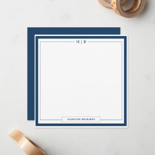 Classic Monogram Navy Blue Border Stationery Card