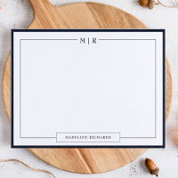 Classic Monogram Navy Blue Border Stationery