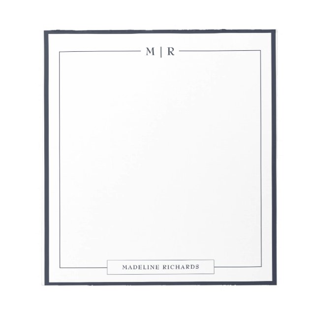 Classic Monogram Navy Blue Border Stationery Notepad (Front)