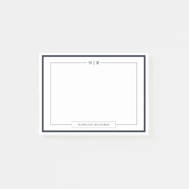 Classic Monogram Navy Blue Border Stationery Post-it Notes (Front)