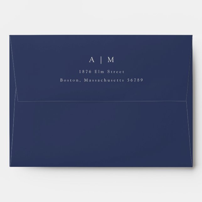 Classic Monogram Navy Blue Return Address Wedding Envelope (Back (Top Flap))