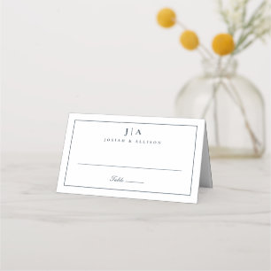 Classic Monogram Navy Blue Wedding Place Card