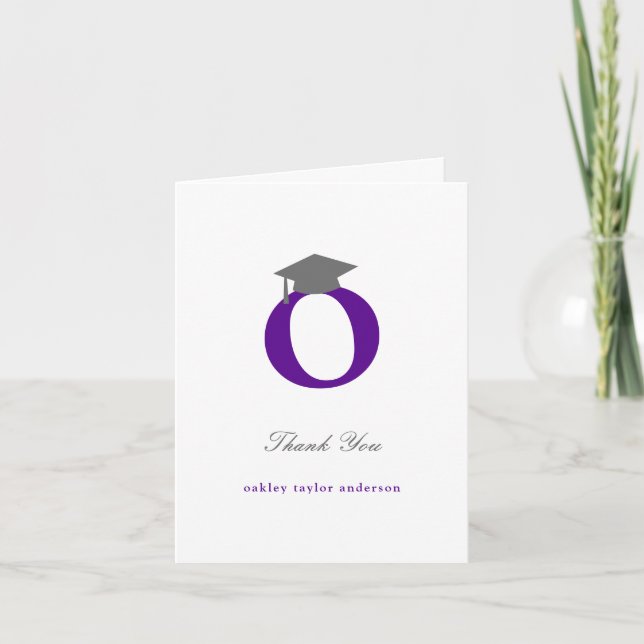 Classic Monogram O Graduation Cap Photo Modern Thank You Card (Front)