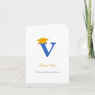 Classic Monogram O Graduation Cap Photo Modern Thank You Card
