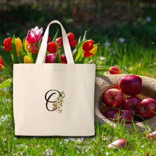 Classic monogram O red white flower mother gift Large Tote Bag