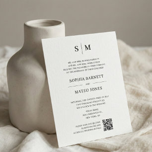Classic Monogram Off White QR Code Wedding
