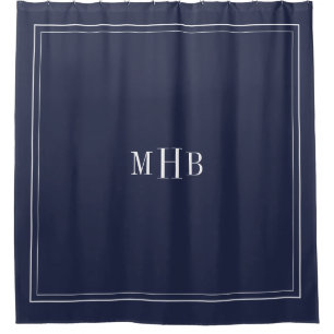 Classic Monogram on Midnight Blue Custom Colour Shower Curtain