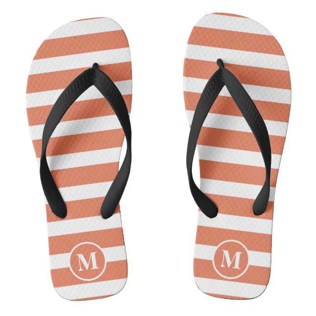 Classic Monogram Orange and White Stripes Flip Flo Thongs (Footbed)