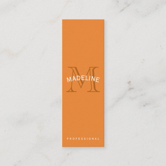 Classic Monogram Orange with Arc Text Mini Business Card (Front)